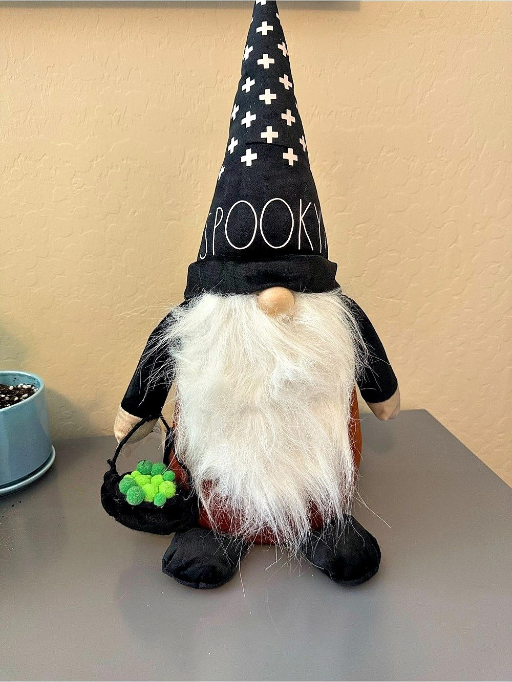 Rae Dunn Spooky Halloween Gnome Plush Black & Orange
